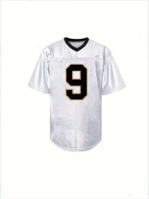 9 Drew Brees Comfy V-Neck Jersey White Mesh Embroidery for Training and Competition Breathable Moisture-Wicking American Football Shirt Free shipping