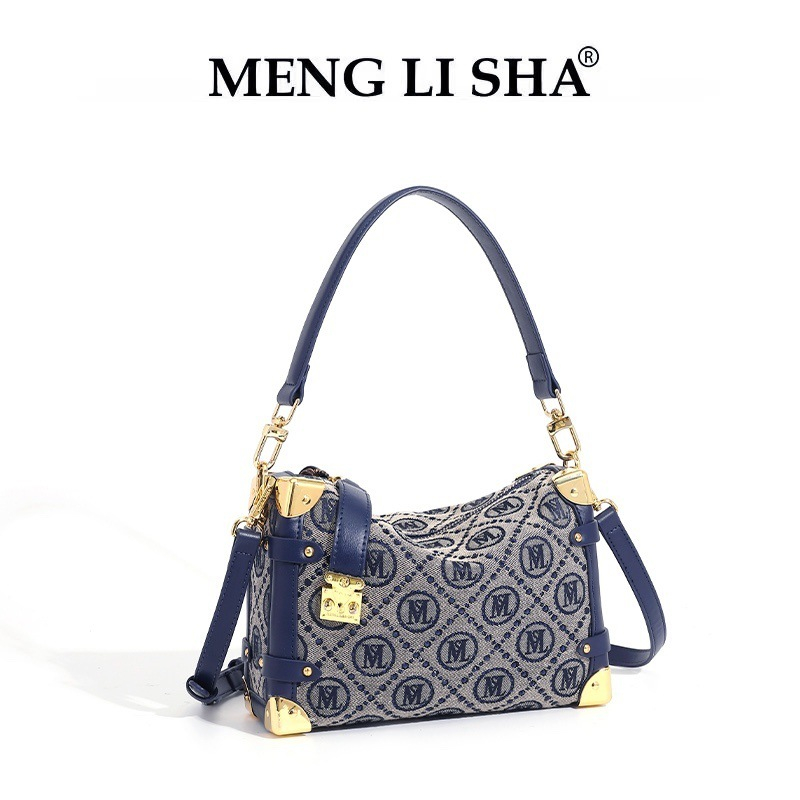 MENG LI SHA designer bag Light luxury high quality New vintage printed shoulder armpit bag women's commuting leisure versatile handbag
