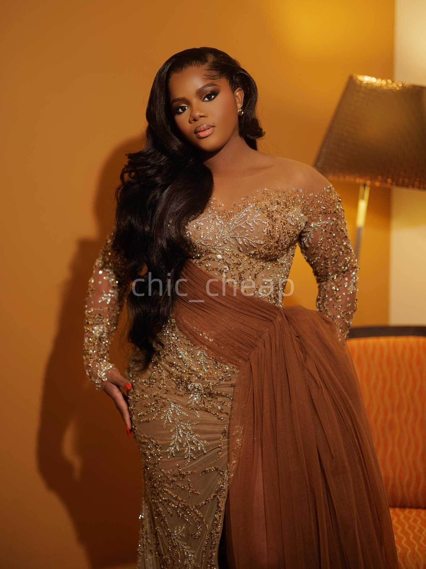 Aso Ebi Brown Mermaid Prom Dresses 2025 Lace Beaded Crystals Illusion Evening Formal Party Second Birthday Engagement Gowns Plus Size Dress For Specia