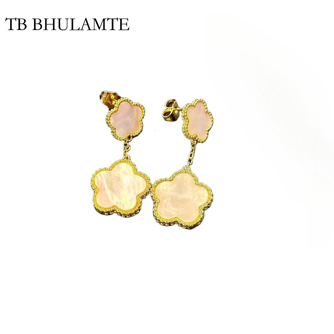 TB BHULAMTE Double Layer Gold-plated Pentagonal Flower Tassel Earrings Luxury Designer Niche Style Accessories Elegant Simple Multifunctional Jewelry
