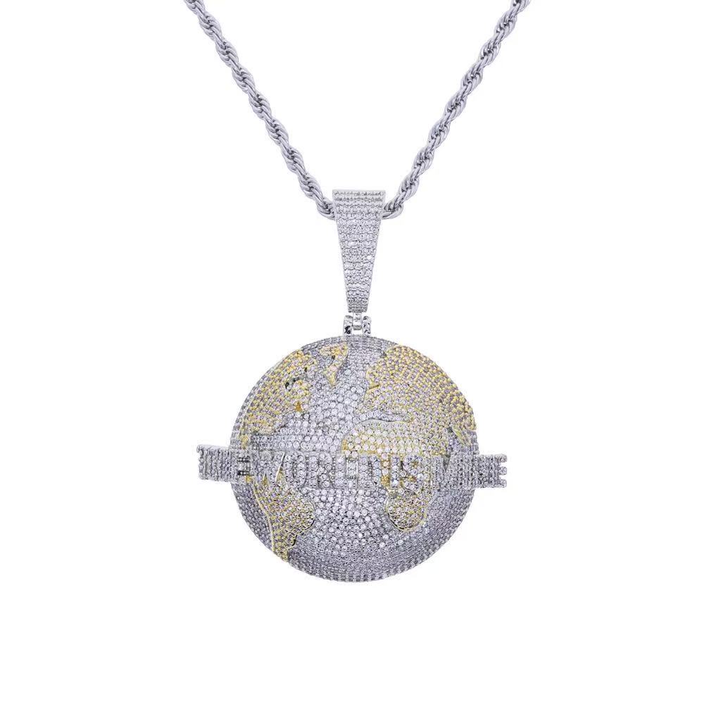 Personalized Custom Iced Out the Earth Pendant 925 Sterling Silver VVS Moissanite Baguette Customized World Is Yours Pendant