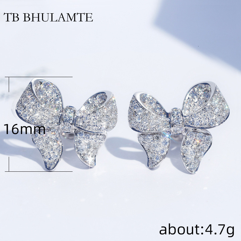 TB BHULAMTE Korean Style Designers Light Luxury Commuting Earrings With Heavy Craftsmanship Micro Inlaid Zircon Bow Accessories Exquisite Women's