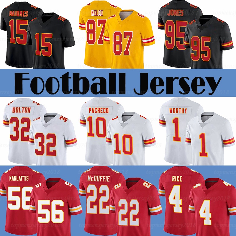 15 Patrick Mahomes 87 Travis Kelce 1 Xavier Worthy Football Jersey 10 Isiah Pacheco 95 Chris Jones 56 George Karlaftis 22 Trent McDuffie 4 Rashee Rice 32 Nick Bolton
