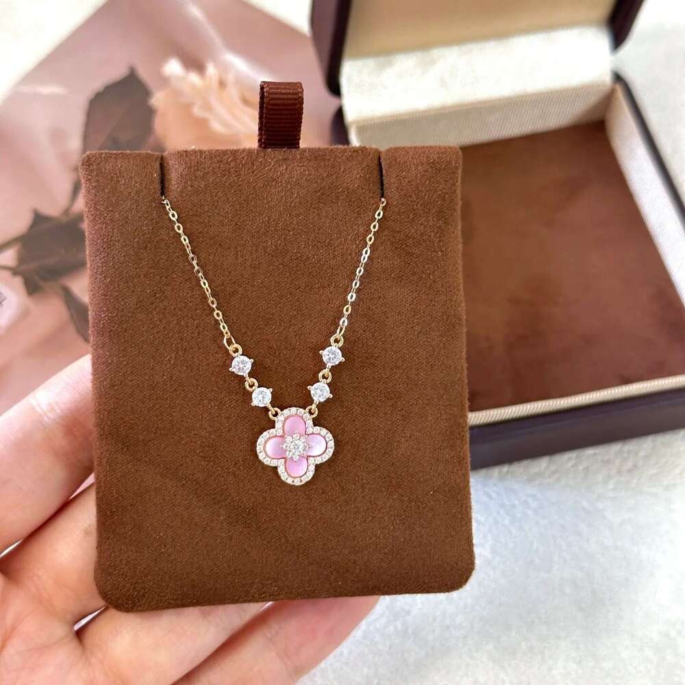 Pink Shell Four-Leaf Flower Earrings Necklace Four-Piece High-End Light Niche Jewelry Set for Women