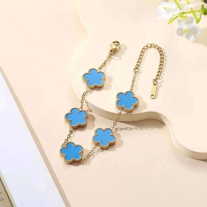 Double Sided Clover Bracelet for Women 14K Gold Silver Plated Stainless Steel Plant Flowers Link Charm Bracelets Jewelry Gift