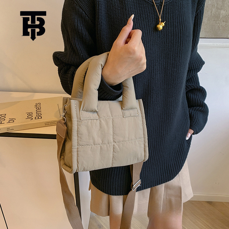TB BHULAMTE Designer Bag Quilted Single Shoulder Women's Crossbody Bag Sparkling Silver Nylon Small Square Luxury Bag Lightweight And Fashionable