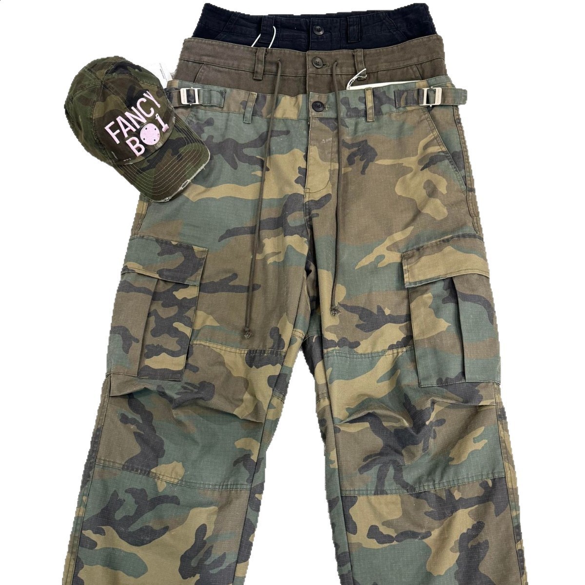 REDDACHIC Vintage Patchwork Camouflage Cargo Jeans Men Contrast Loose High Waist Hiphop Wide Leg Denim Pants Harajuku Streetwear 250217