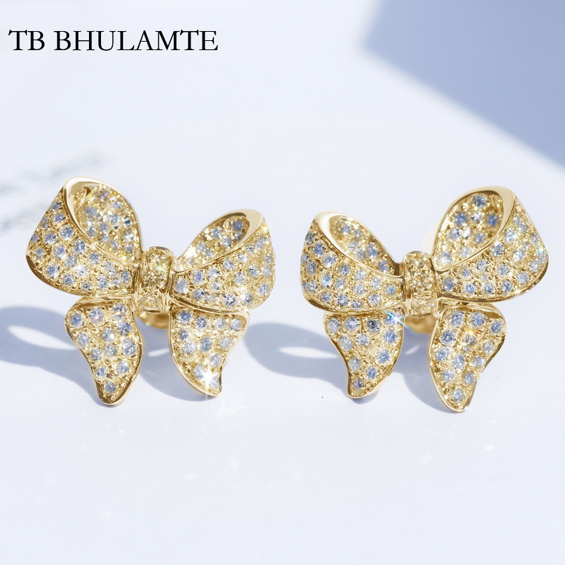 TB BHULAMTE Korean Style Designers Light Luxury Commuting Earrings With Heavy Craftsmanship Micro Inlaid Zircon Bow Accessories Exquisite Women's
