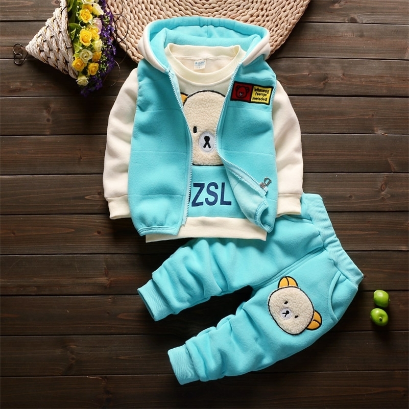 Clothing Sets Baby Boys Girls Winter Plus Velvet Thick Flannel Fleece Homewear 3Pcs Children Warm Cartoon Sleepwear Suit 250912