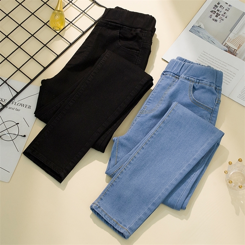 Black 6XL Womens elastic waist Spring Autumn Slim Stretch Pencil Jeans Allmatch Casual Female Boyfriend Denim Trouser Z260313