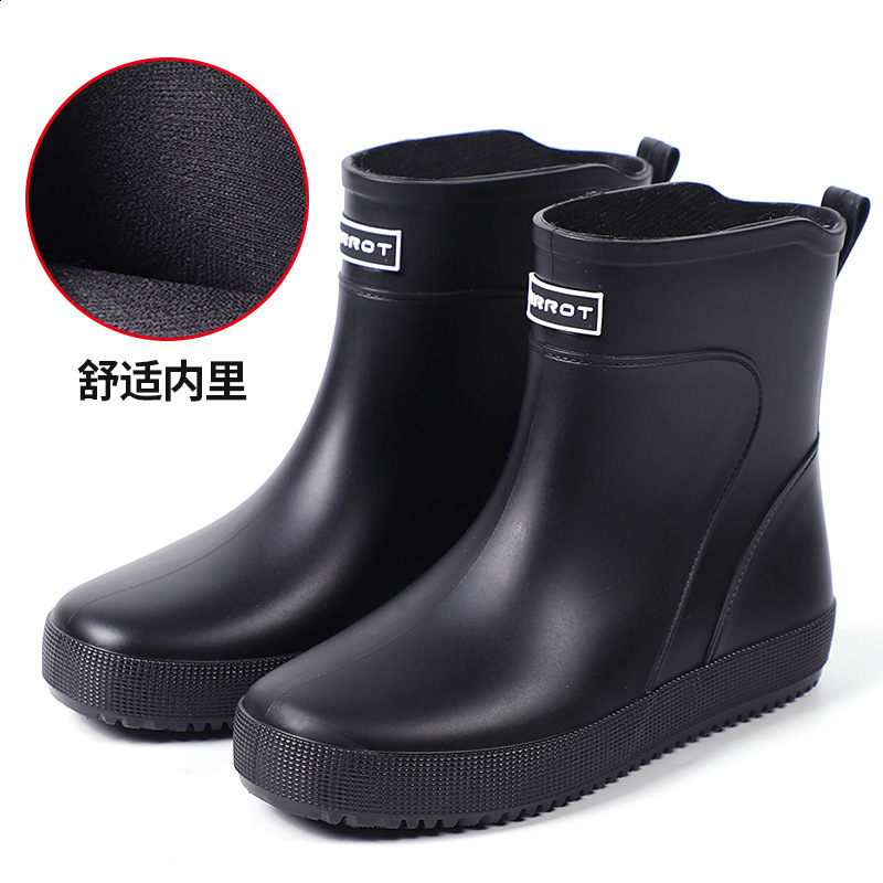 Mens MidCalf Waterproof NonSlip Fashionable Outdoor Water Shoes Short Tube Overshoes FleeceLined Water Shoes Fishing Rubber Shoes 241115