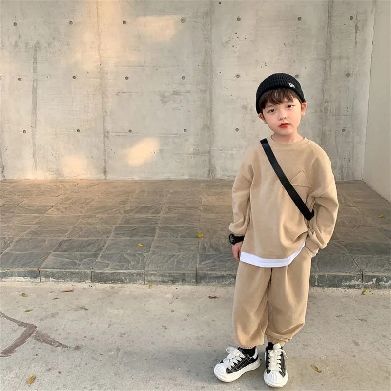 Boys Casual Spring Sets Children Fashion Clothes Suits Kids Solid Colour SweatshirtsPants 2Pcs Simplicity Autumn Outfits 250912