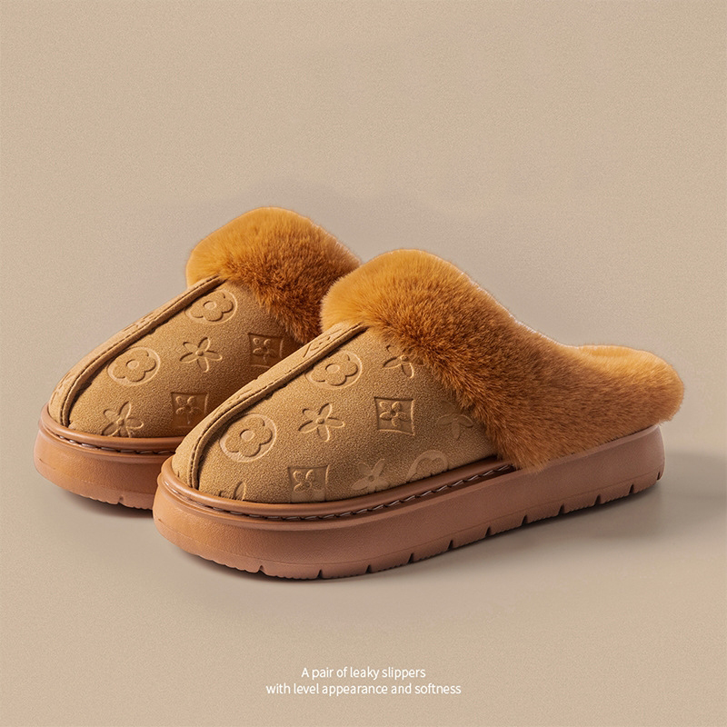 Designer Slippers 2025 Winter New Style Home Slippers Fleece Warm thick-soled Cotton Slippers Outdoor Indoor Cross-border Fashion Cotton Slippers Free