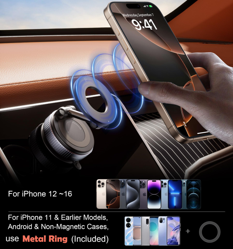 Magnetic Car Phone Holder Upgraded Vacuum Bracket 360 Rotation Desk Folding Suction Cup Phone Mount for Cell Phone Holders iPhone Samsung Android Xiao