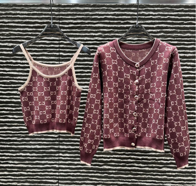 designer cardigan sweater for autumn and winter, jacquard letter knitted sweater set