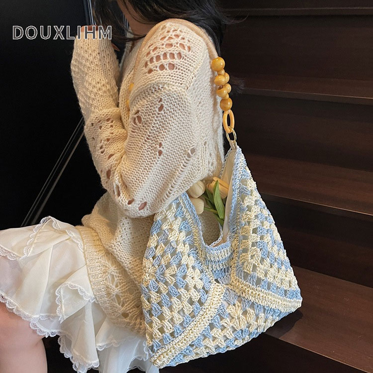 douxlihm Free shipping designer Bag Super fire ins lazy style woven bag straw woven bag high capacity women bag Bohemian style fake wind beach bag