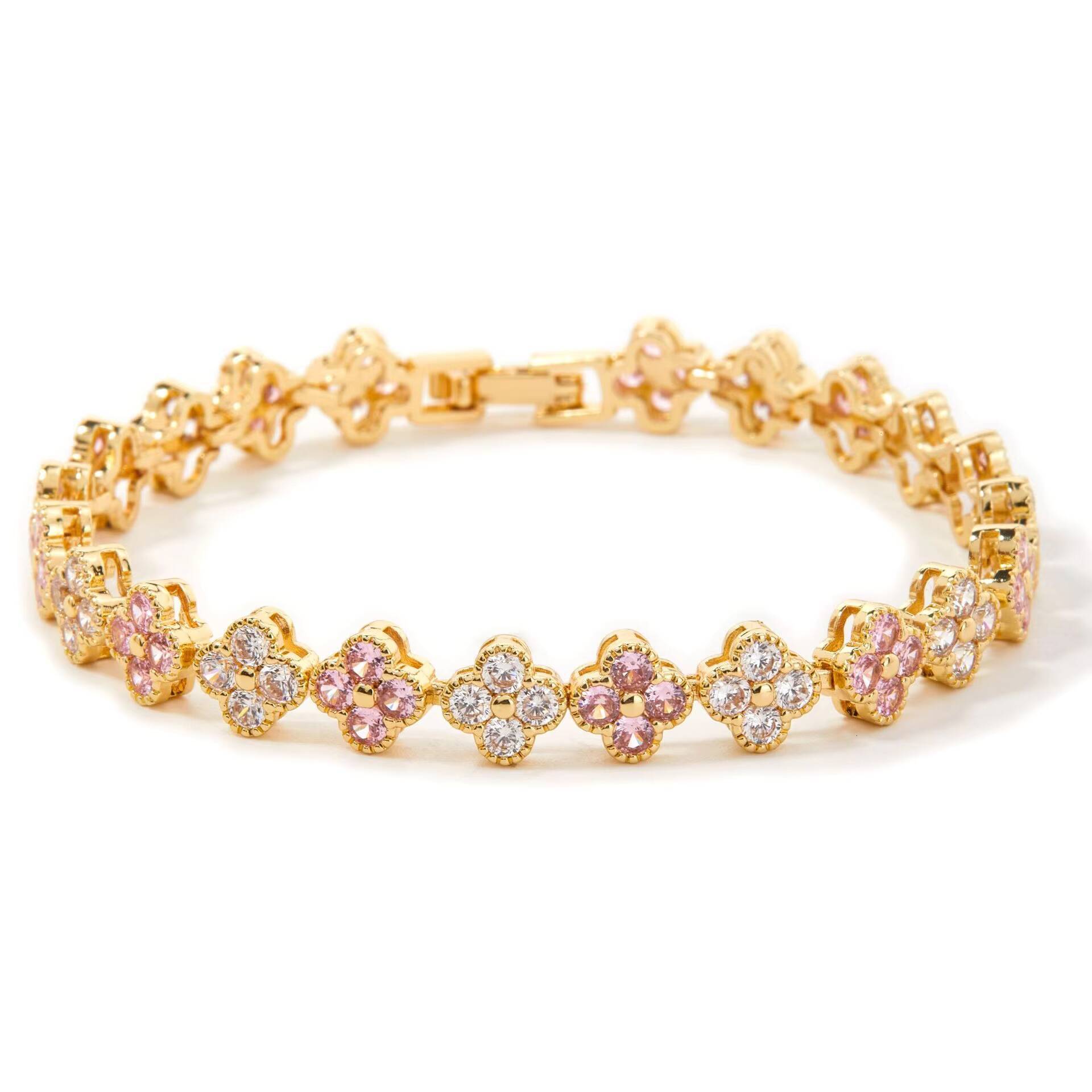 Explosive Colored Four Leaf Clover Zircon Bracelet with Full Diamond Fashion Design Luxurious and Highend Wholesale