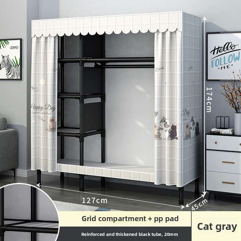 2025 Dwe74 New Home Bedroom Simple Assembly Cloth Wardrobe For Rental Thickened And Reinforced Full Steel Frame Economical Durable