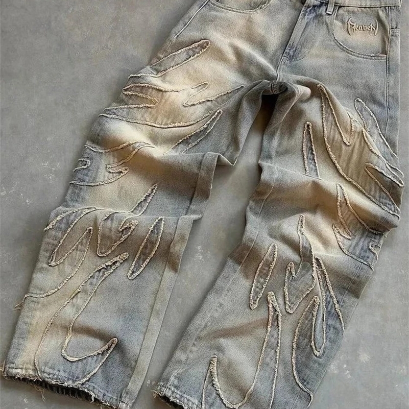 erican Patch Baggy Casual Jeans For Men And Women Y2K Strt High Waist Wide Leg Denim Trousers Z260313