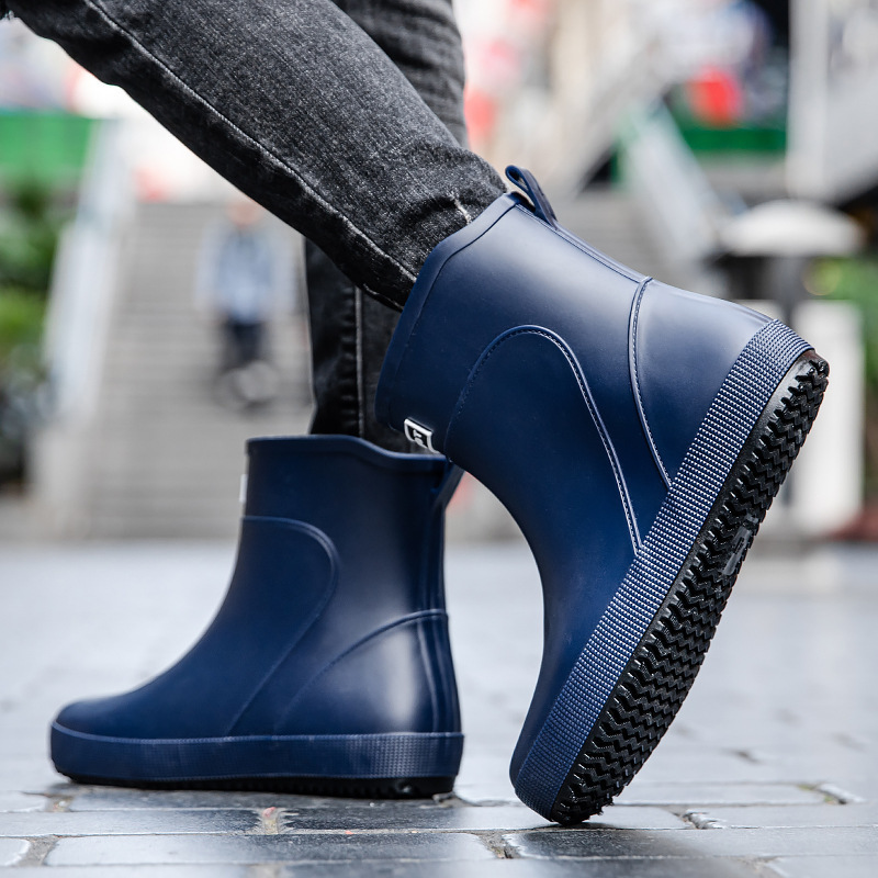 Mens MidCalf Waterproof NonSlip Fashionable Outdoor Water Shoes Short Tube Overshoes FleeceLined Water Shoes Fishing Rubber Shoes 241115