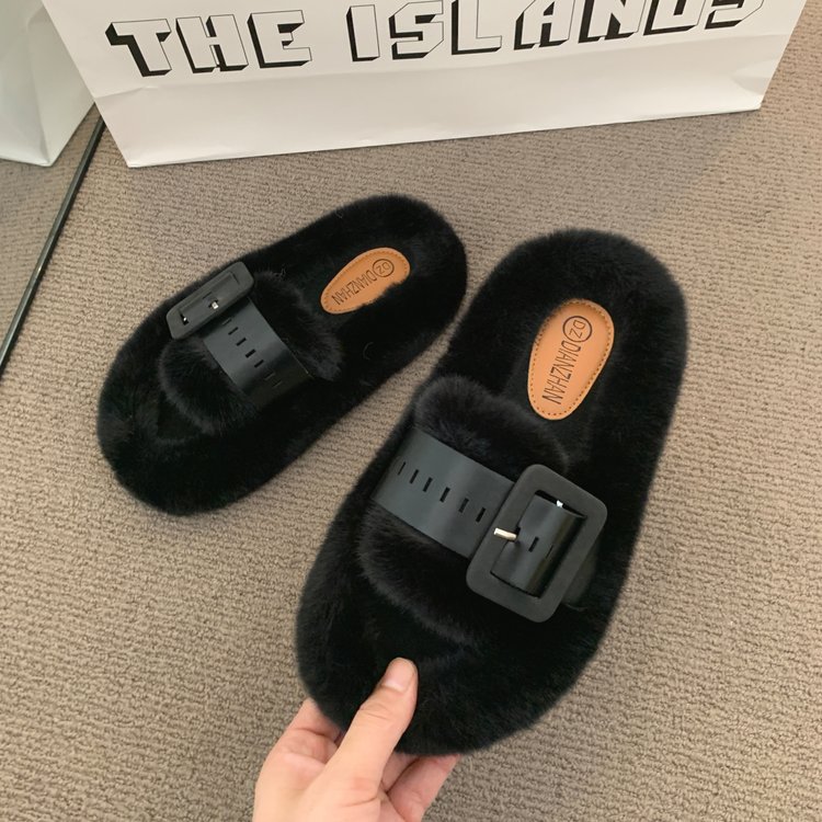 Free shipping designer slippers for womens flat slippers black beige khaki New autumn and winter fashion versatile plush slippers