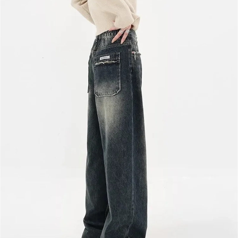 Harajuku Streetwear Retro Fashion Autumn Women High Waist Jeans Wide Leg Straight Loose Denim Trousers Y2K Baggy Pants Z260313