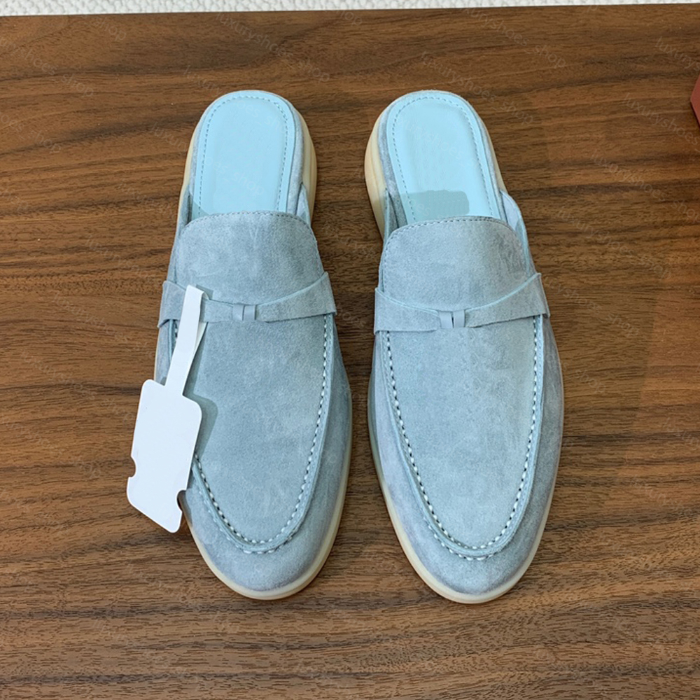Top quality Unisex suede slippers Flat slides Macaroon Luxe Mule shoes Genuine leather casual slip on flats Men Women Luxury Designers factory footwear size 35-46