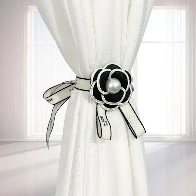 Ties Curtain A Pair Of Trendy Camellia Shaped Sheer Curtain Rings Tie & Back Straps Decorative Accessories And Hanging Hooks