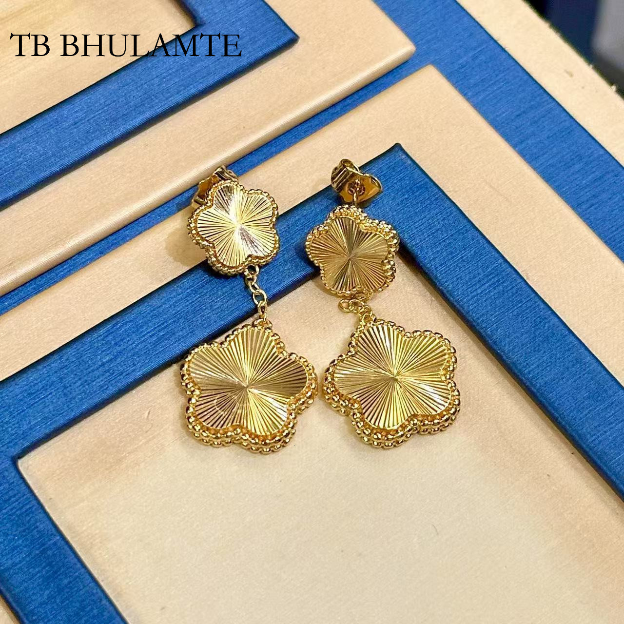 TB BHULAMTE Double Layer Gold-plated Pentagonal Flower Tassel Earrings Luxury Designer Niche Style Accessories Elegant Simple Multifunctional Jewelry