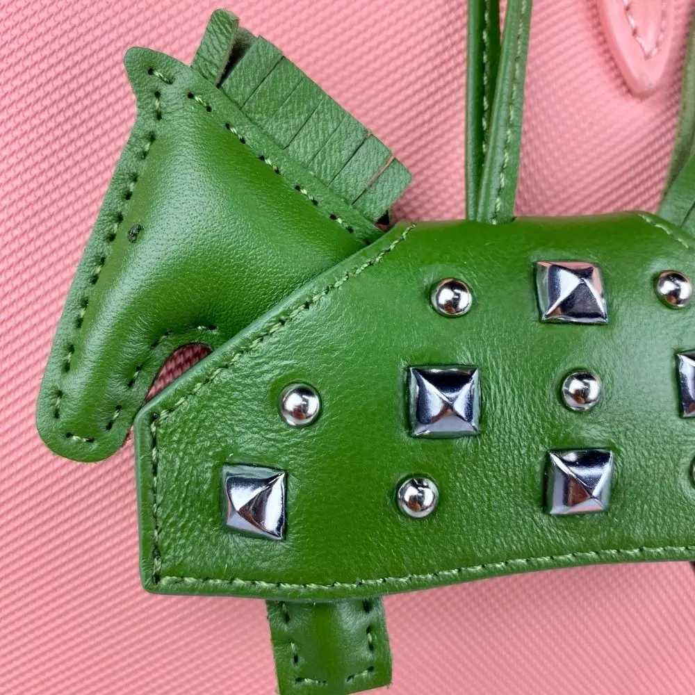 Armored War Horse bag charm Genuine Leather w Silver Rivets leather Strap Z250913