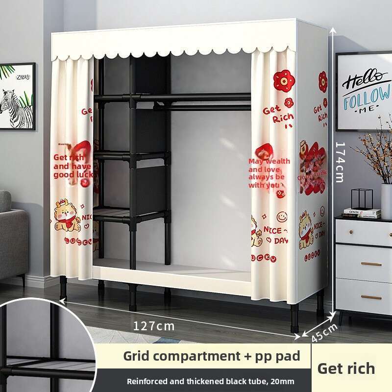 2025 Dwe74 New Home Bedroom Simple Assembly Cloth Wardrobe For Rental Thickened And Reinforced Full Steel Frame Economical Durable