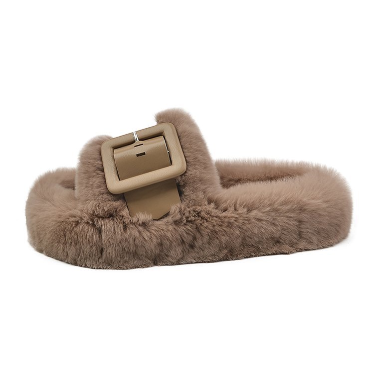 Free shipping designer slippers for womens flat slippers black beige khaki New autumn and winter fashion versatile plush slippers