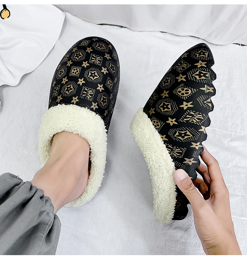 Designer slippers, cotton slippers, men's autumn and winter with heels, fleece warmth, indoor anti-slip bag, thick-soled home bread, home cotton 