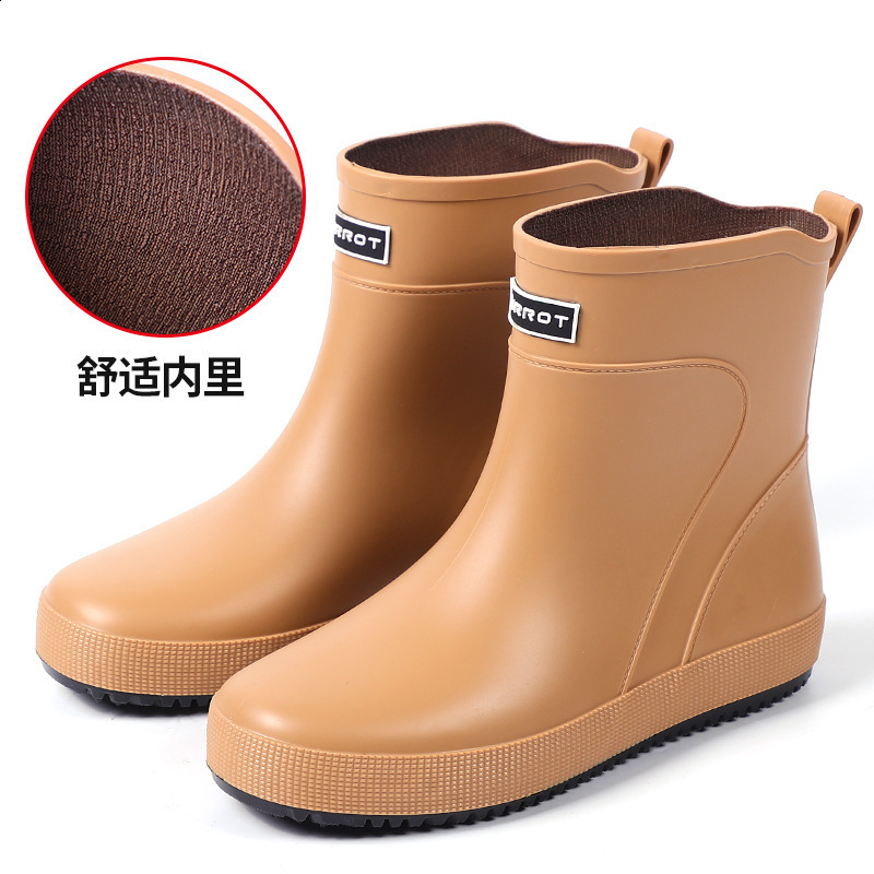 Mens MidCalf Waterproof NonSlip Fashionable Outdoor Water Shoes Short Tube Overshoes FleeceLined Water Shoes Fishing Rubber Shoes 241115