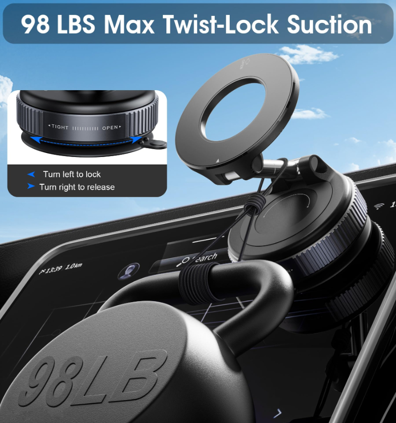 Magnetic Car Phone Holder Upgraded Vacuum Bracket 360 Rotation Desk Folding Suction Cup Phone Mount for Cell Phone Holders iPhone Samsung Android Xiao