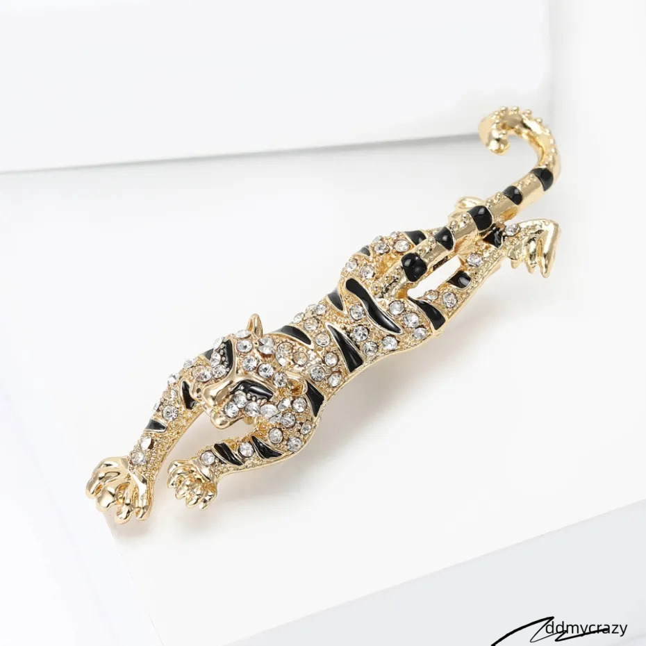 Gold Tone Rhinestone - Encrusted Tiger Brooches With Black Accents Bold Party Gift For Him/Her High Quality And Stylish Jewelry ddmycrazy