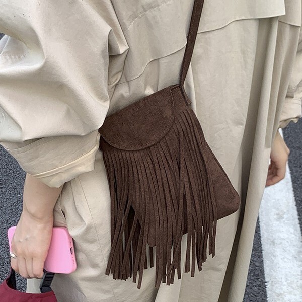 Korean Retro Matte Suede Fringe Women s Phone Bag Fashion Trend Suede design Women s Shoulder Bag Autumn New Designer Bag Women s Crossbody Bag
