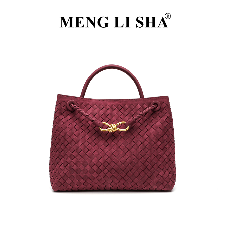 MENG LI SHA designer bag free shipping Light luxury high quality vintage frosted suede woven bag for women's new commuting large capacity handhel