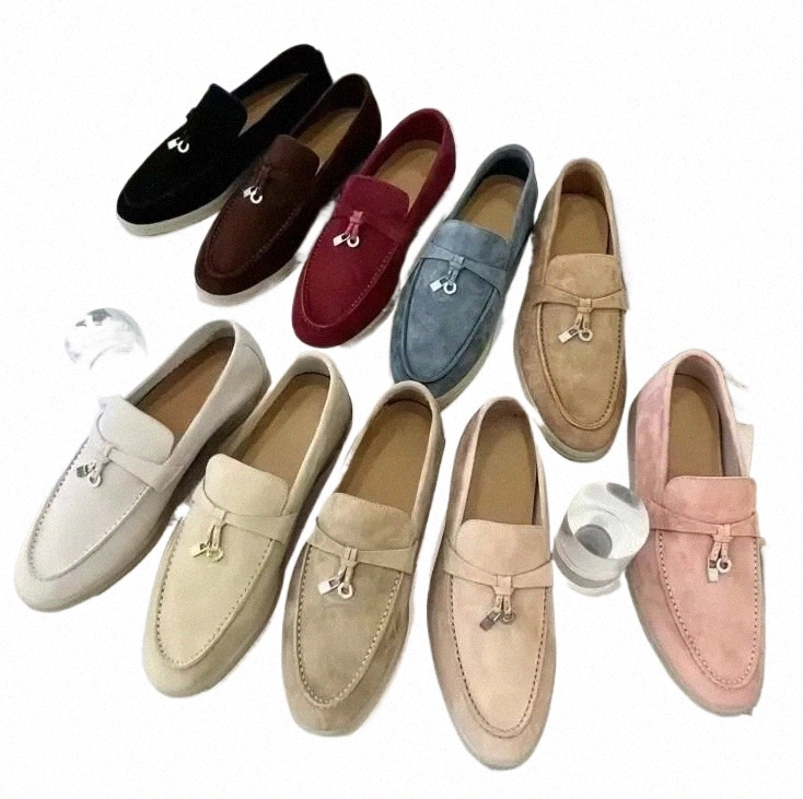 designer Loafers shoes Charms Embellished Casual Shoes Mens Womens Suede Loafers Couple Shoe Genuine Leather Flat For Men Women Factory direct sales 02rk#