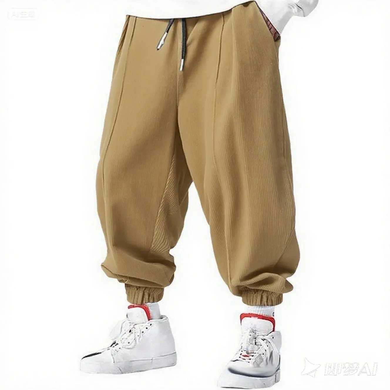 Fall Mens Casual Loose Drawstring Pants Fashion HighEnd HipHop Style Premium Corduroy Trendy Cuffed PantsXJ250915