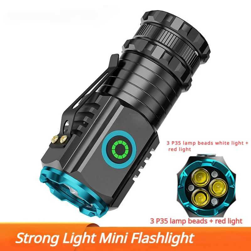 Powerful Mini EDC LED Flashlight Super Bright Keychain Light 2000LM USB Rechargeable Torch Camping Lantern with Power Indicator C250915