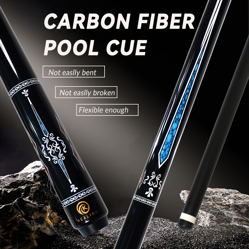 OKHEALING 1/2 Split Carbon Fibre Pool Cue Billiard Cue Stick Tip Diameter 12.5mm Radial Pin / 8 Teeth Joint Total Length 1474mm/58inch Weight 19Oz Bil