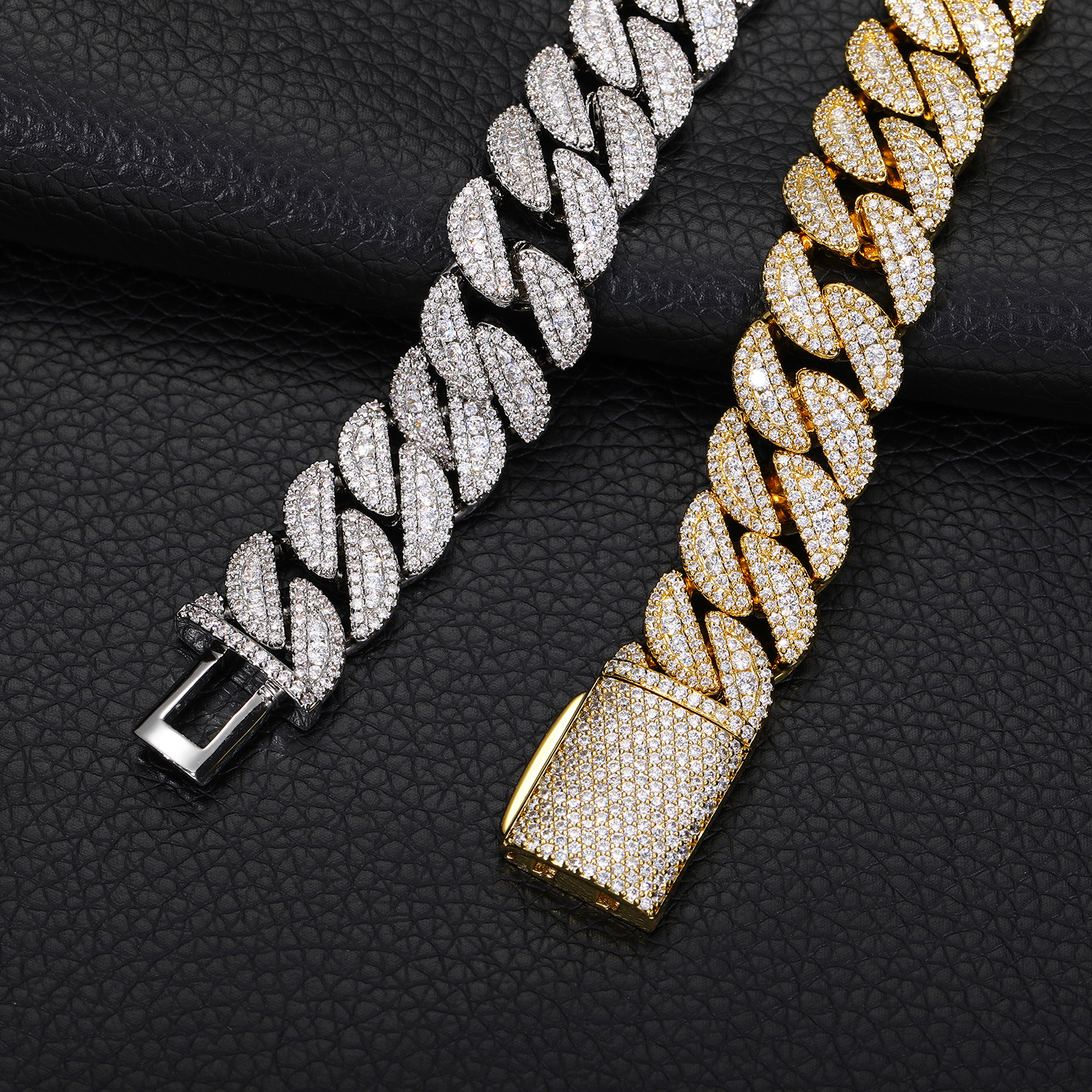 14mm Hip Hop Miami Cuban Chain Necklace Bracelets Full 5A Zircons Mens High Quality Jewelry