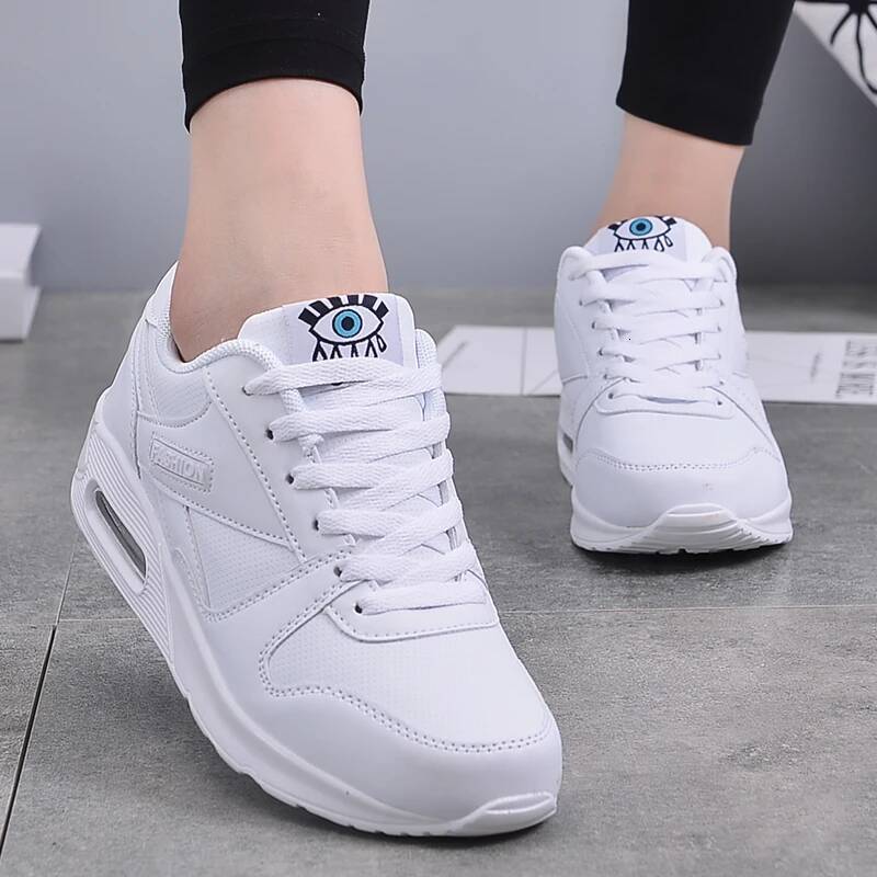 Women Fashion Sneakers Air Cushion Sports Pu Leather Blue White Pink Outdoor Walking Jogging Shoes Female Trainers ddmymonkey