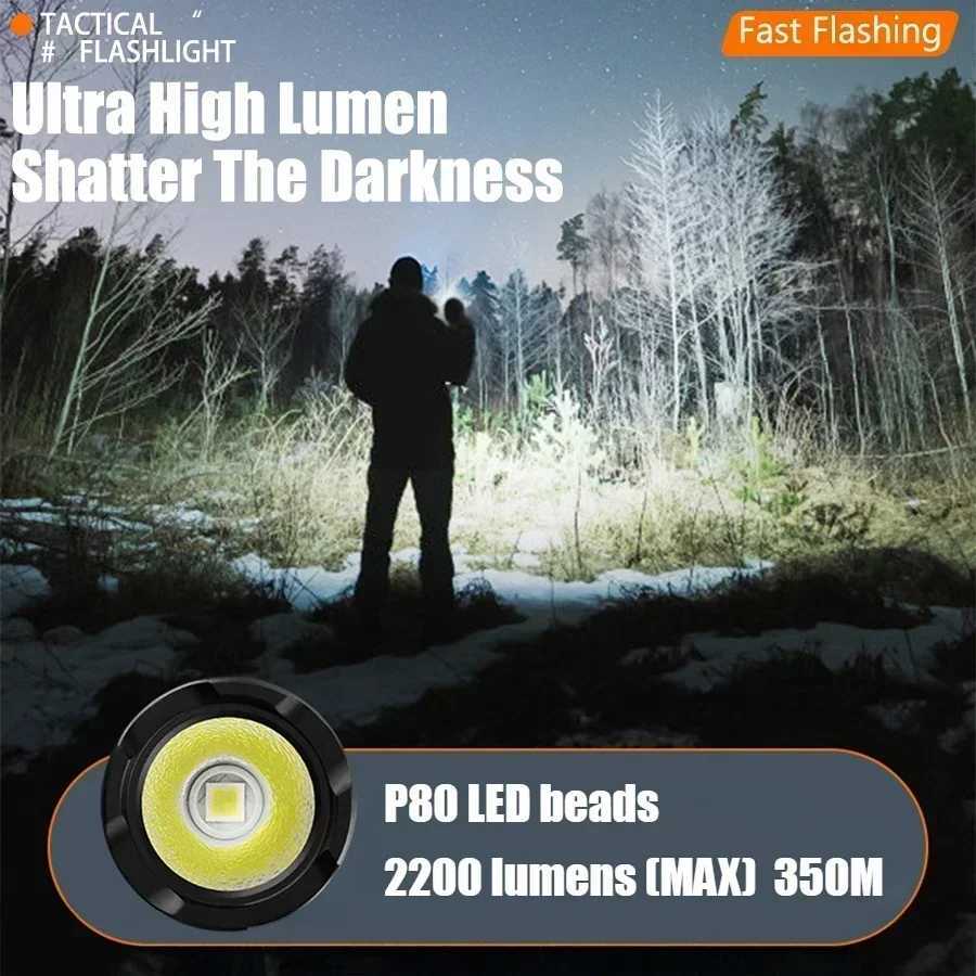 2200Lm Powerful LED Flashlight Rechargeable 18650 with Power Indicator Lantern Torch P80 LED 2 Groups Switch SOS Beacon Outdoor C250915