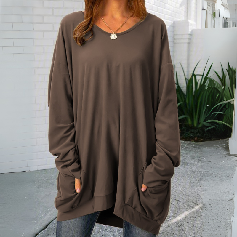 2025 New Plus Size Tunic Dress with Pockets, Loose Fit Long Sleeve Irregular Hem Casual Dress for Women CF23351