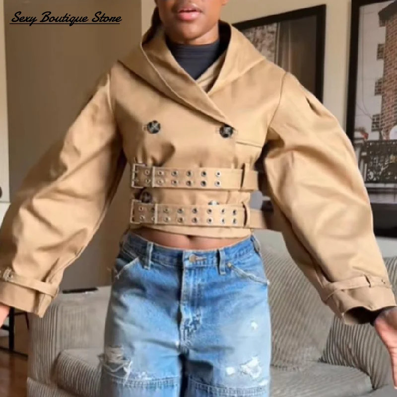 Chic Punk Trench Coat For Women Full Sleeve Loose Hooded Crop Lapel Bat Long Coats 2025 Lady Y2k Fall Outwears 250904