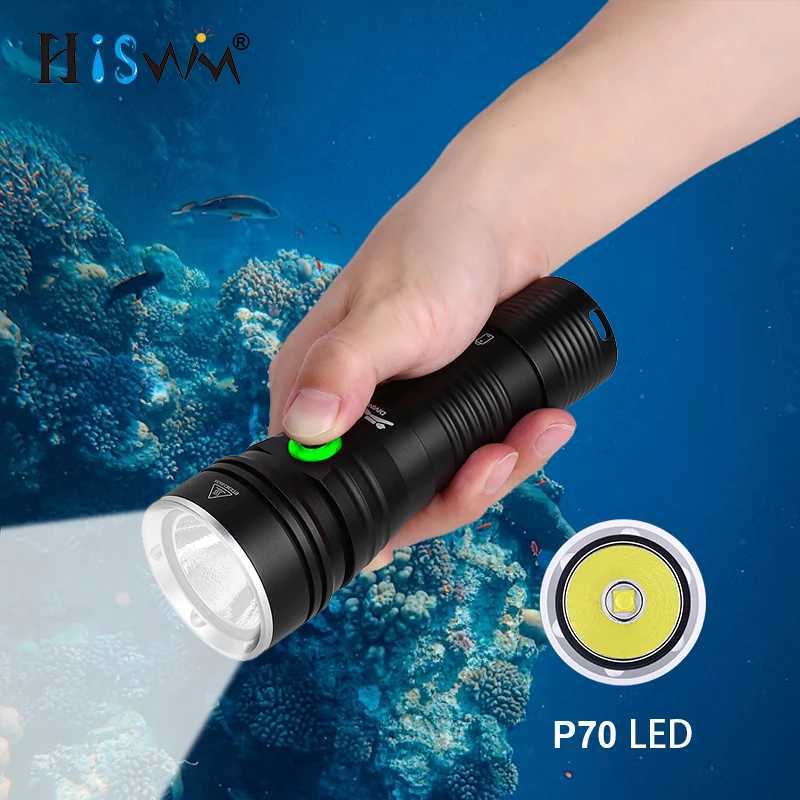 HISWN W76 2000LM P70 LED Diving Flashlight IPX8 18650 rechargeable led flashlight 5 Modes SOS for Scuba Fishing Hiking C250915