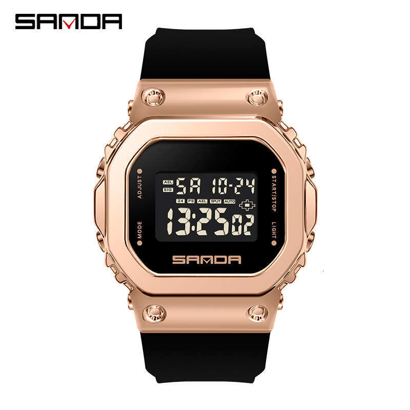 DHgargets Sanda Fashion Trend Single Movement Small Square Harajuku Style Waterproof Sports Watch with Raised Hand Light for Couples Men and Women