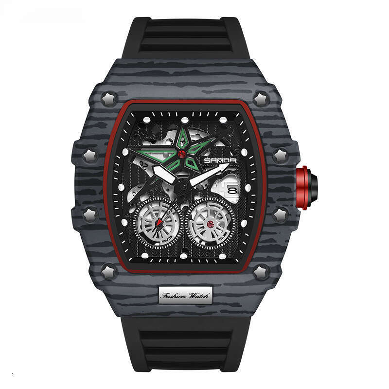 DHgargets Sanda Bestselling Barrel-Shaped Quartz Men's Watch Luminous Calendar Simple Personalized Hollow Zebra Pattern Wristwatch